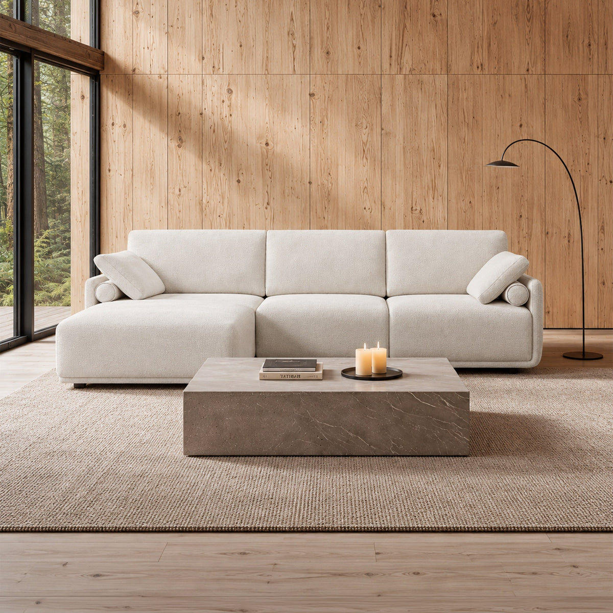 ELORA Canapé d'angle en tissu blanc écru - Angle gauche - Canapés d'angle - Mobilier Deco