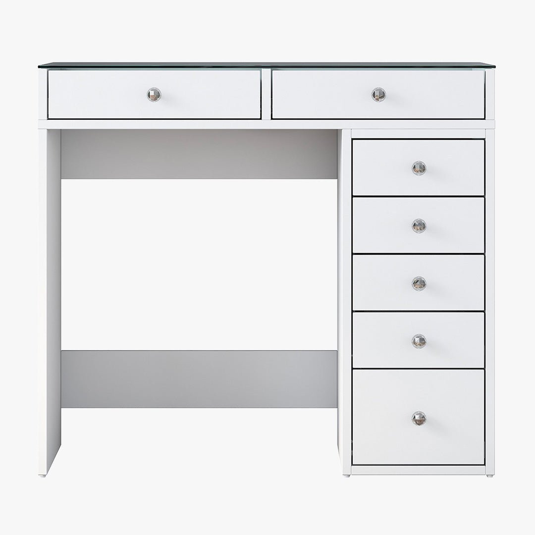 ELORIA Coiffeuse 7 tiroirs blanc avec plateau en verre - Coiffeuse - Mobilier Deco