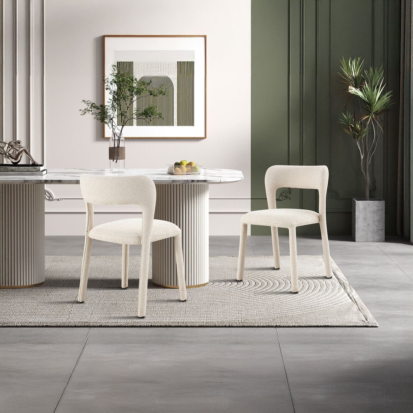 ELVAS Chaise empilable en tissu bouclette beige