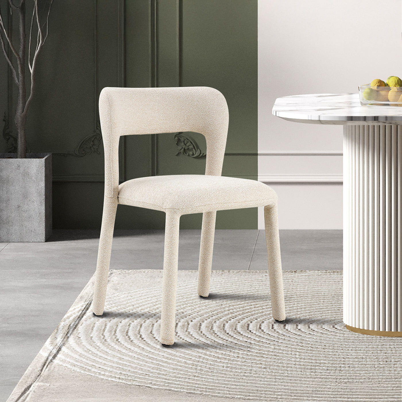 ELVAS Chaise empilable en tissu bouclette beige