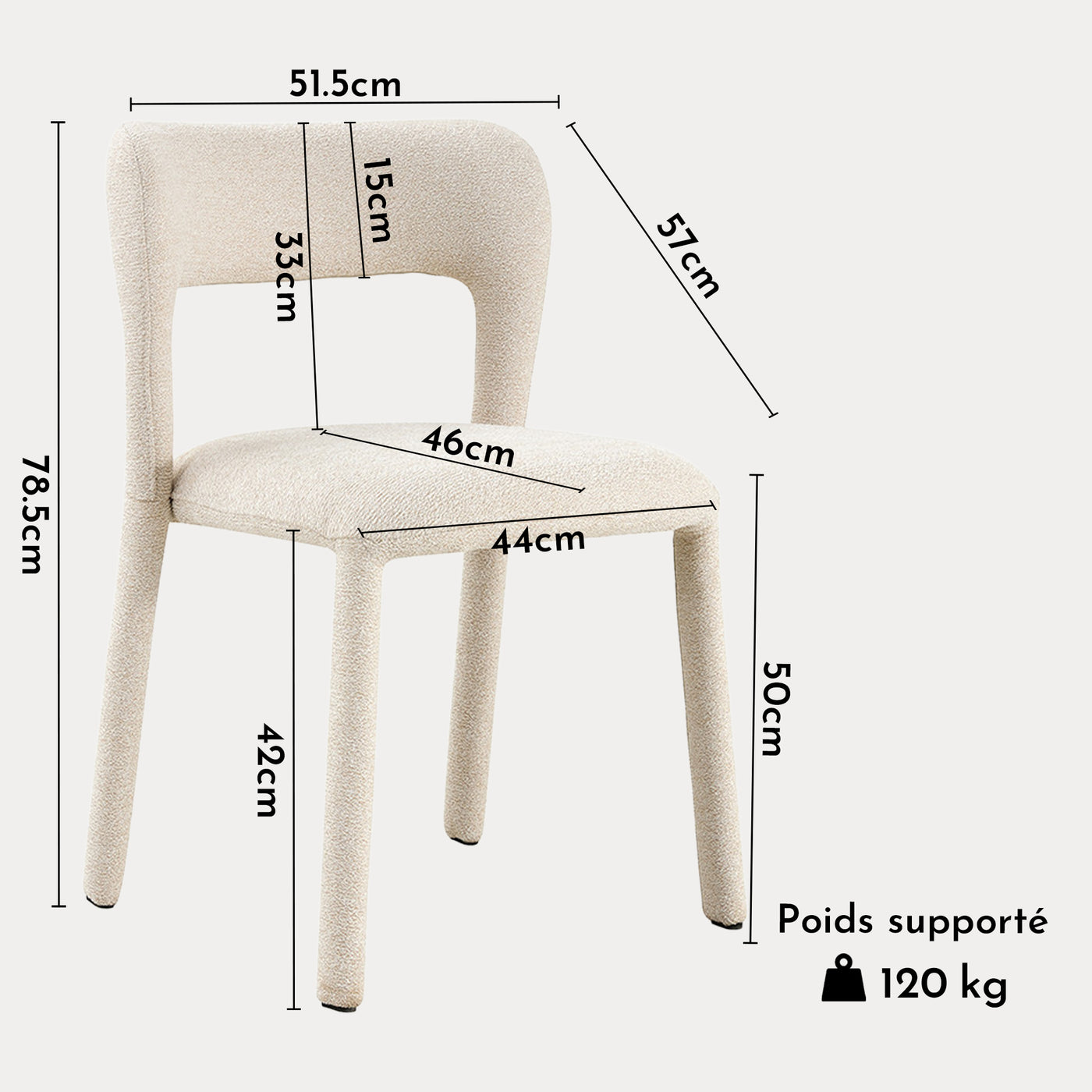 ELVAS Chaise empilable en tissu bouclette beige
