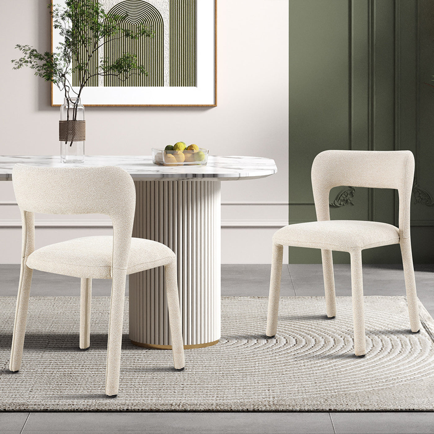 ELVAS Chaise empilable en tissu bouclette beige
