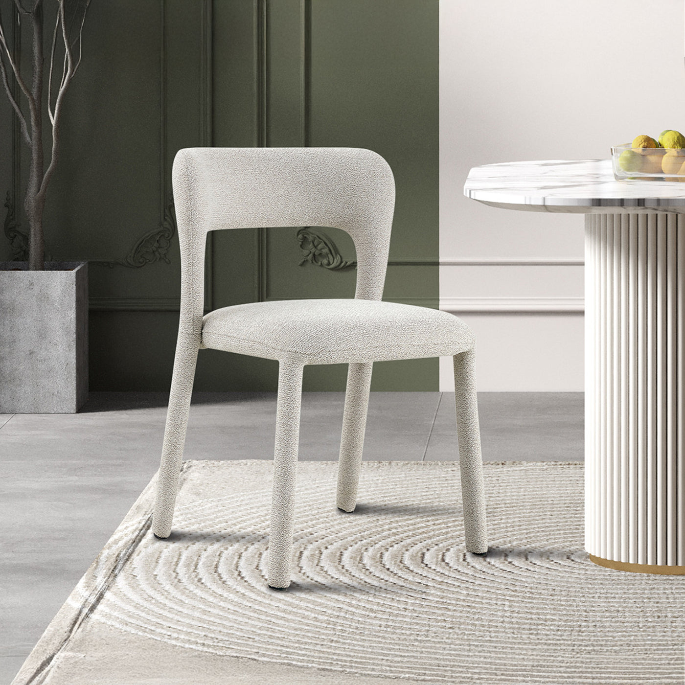 ELVAS Chaise empilable en tissu bouclette écru