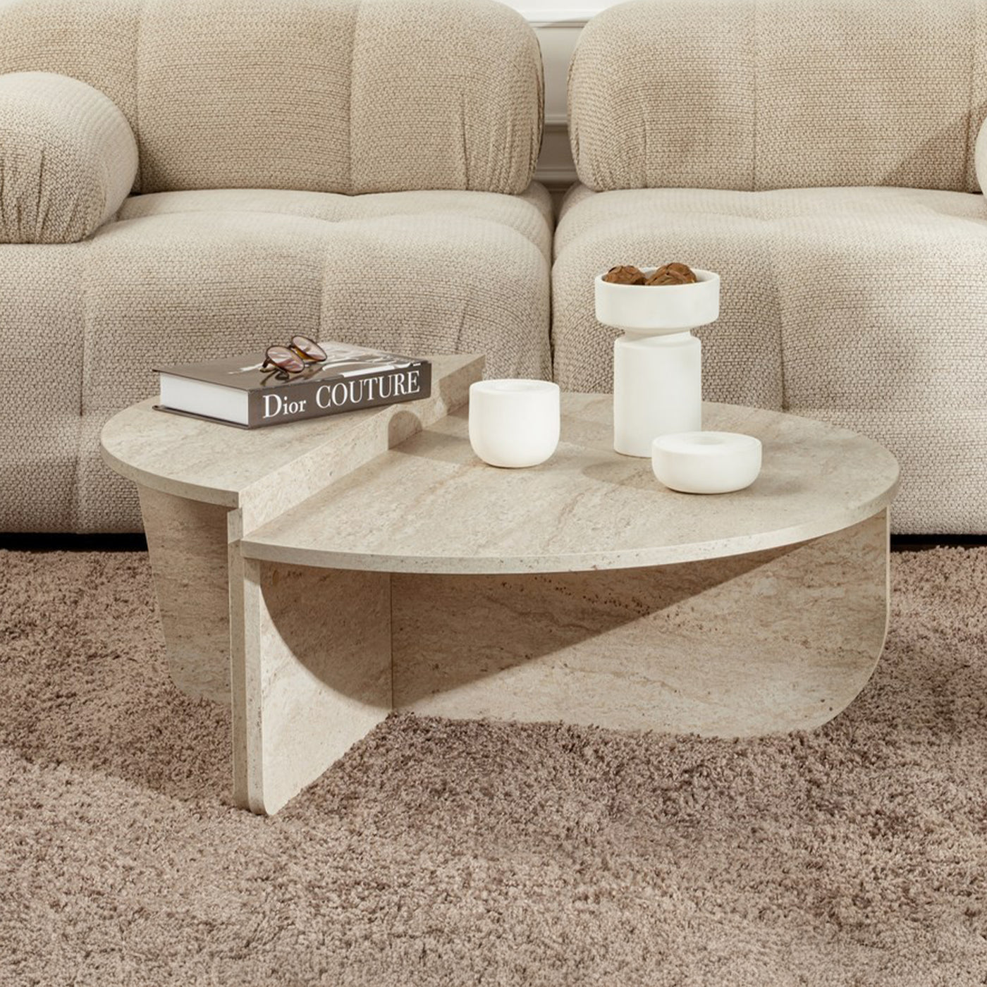 ELYNA Table basse ronde beige D90 cm