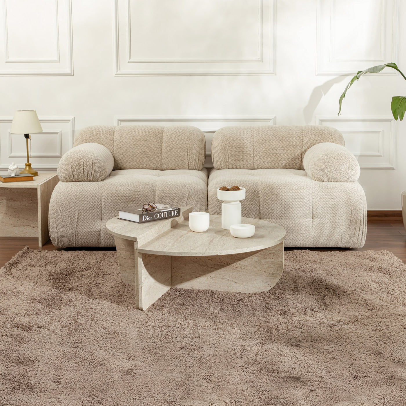 ELYNA Table basse ronde beige D90 cm