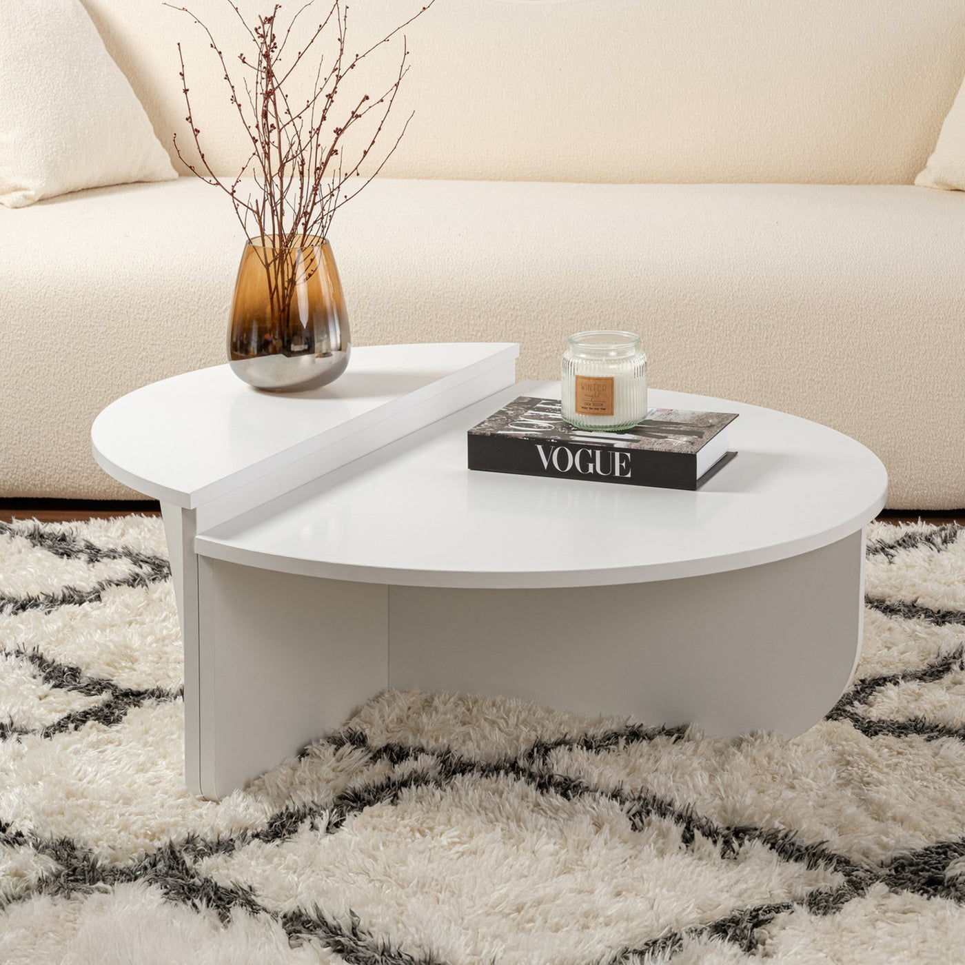 ELYNA Table basse ronde blanc D90 cm