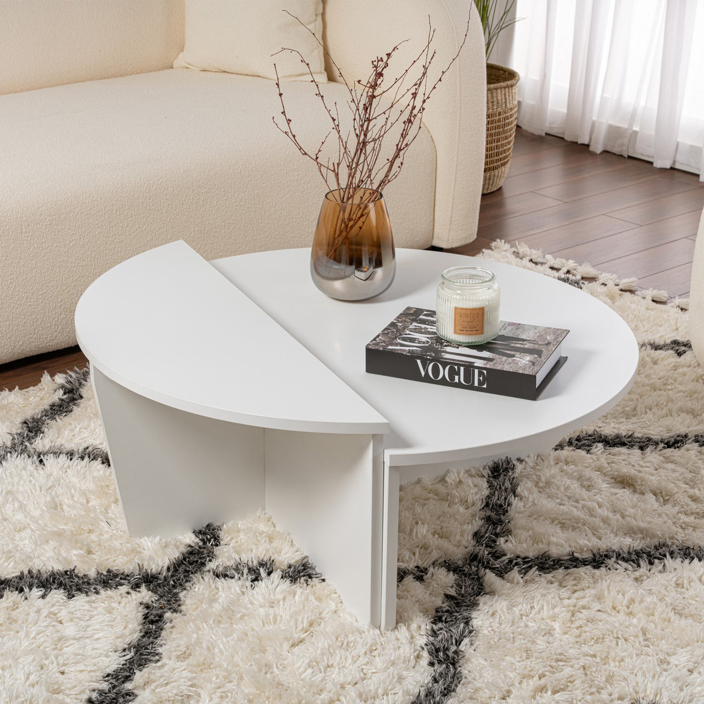 ELYNA Table basse ronde blanc D90 cm