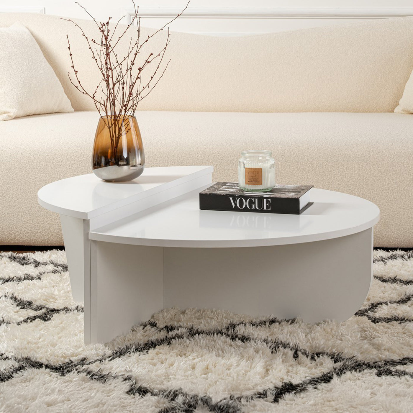 ELYNA Table basse ronde blanc D90 cm