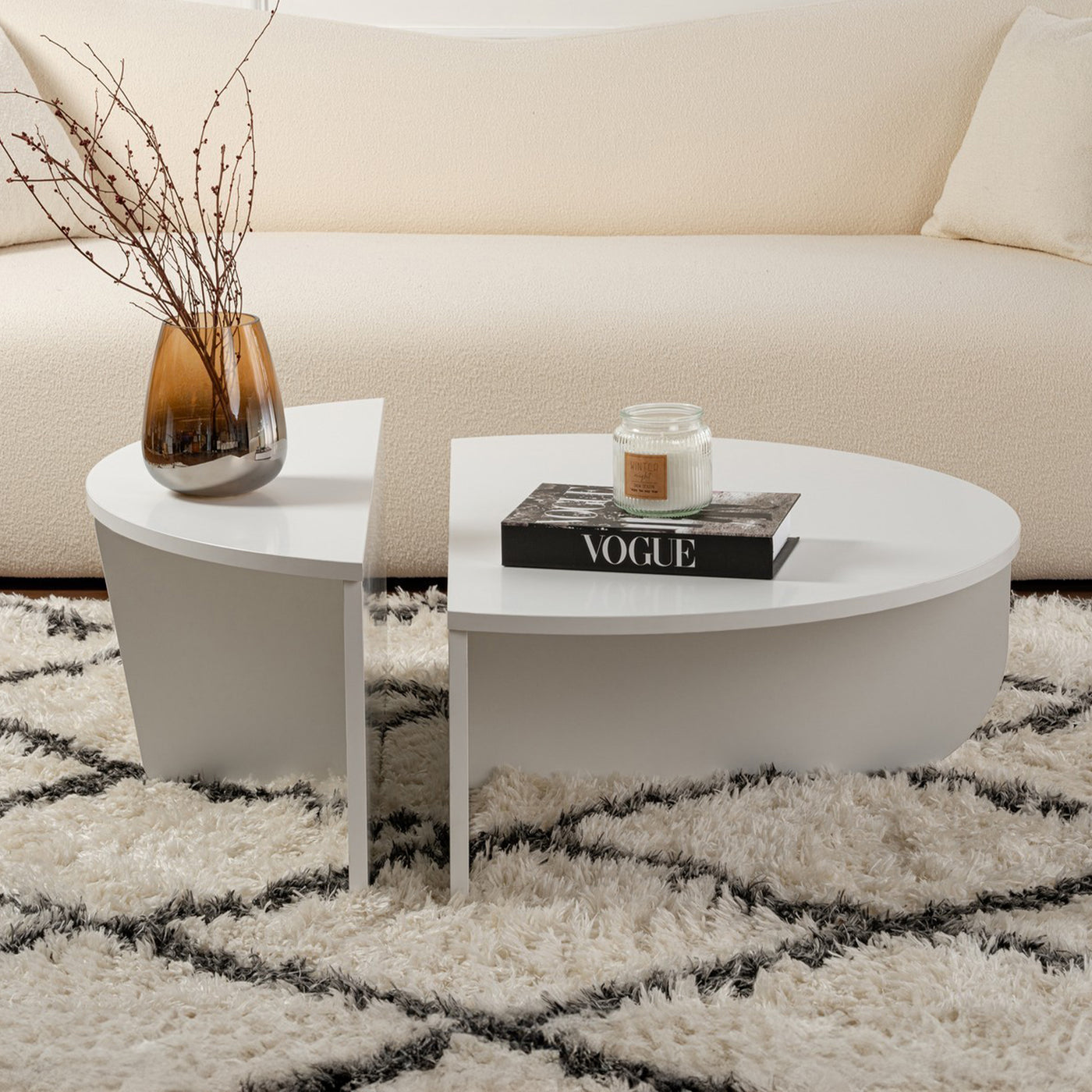 ELYNA Table basse ronde blanc D90 cm