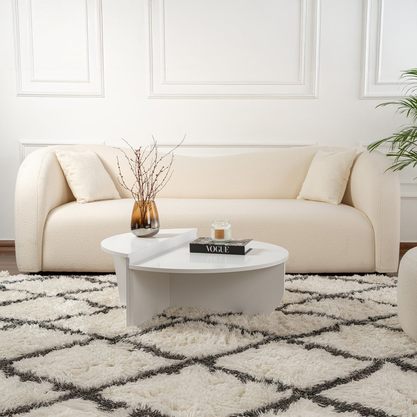ELYNA Table basse ronde blanc D90 cm