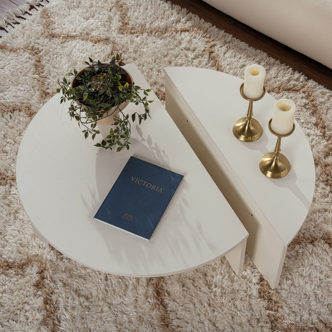ELYNA Table basse ronde couleur bois blanc D90 cm