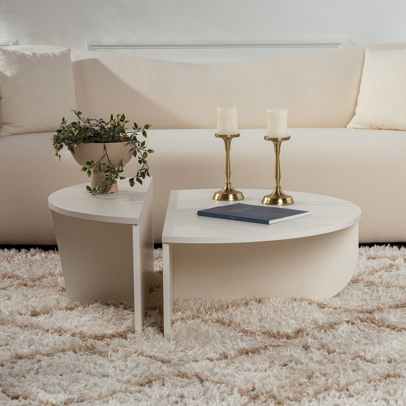ELYNA Table basse ronde couleur bois blanc D90 cm