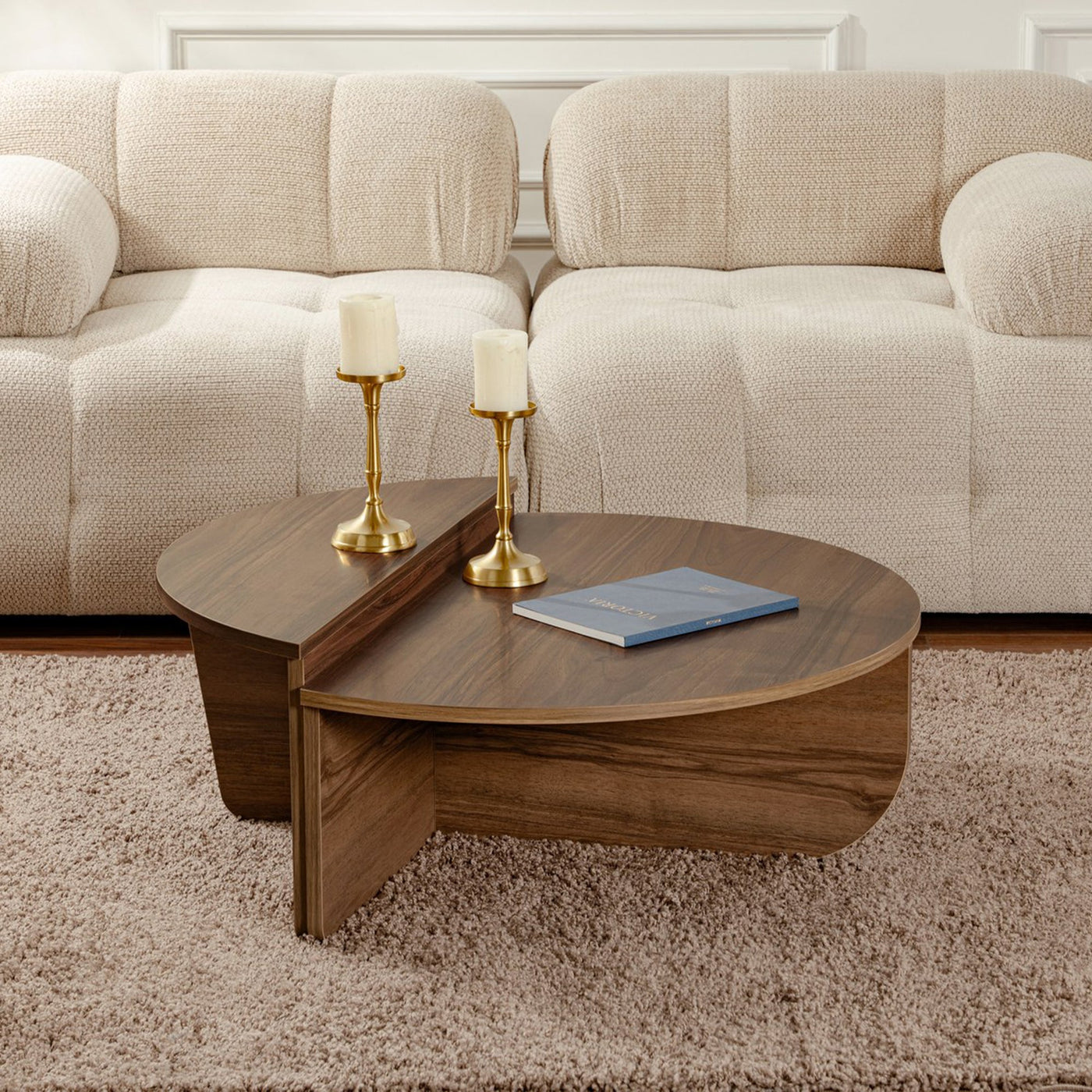 ELYNA Table basse ronde couleur bois foncé D90 cm - Table basse - Mobilier Deco