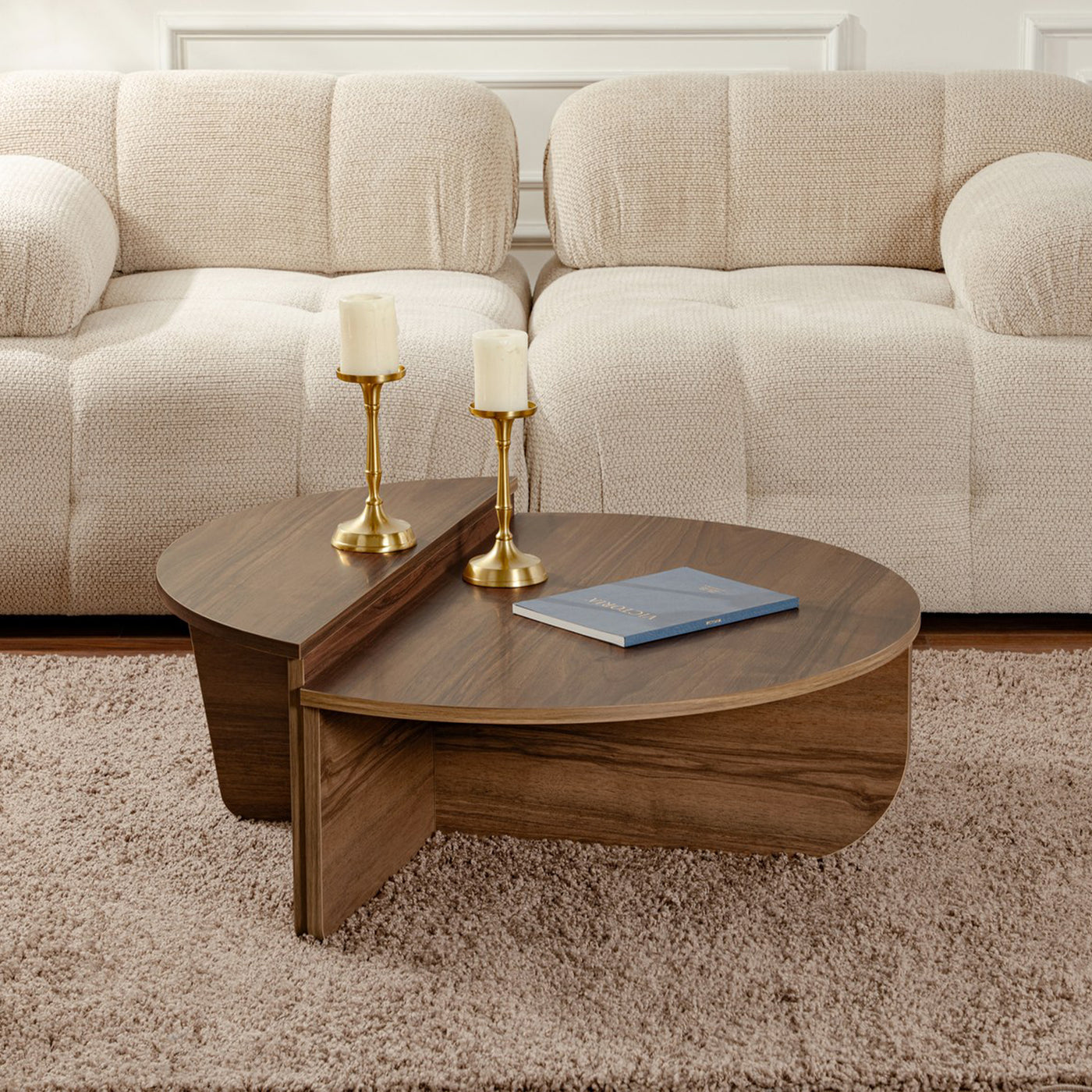ELYNA Table basse ronde couleur bois foncé D90 cm