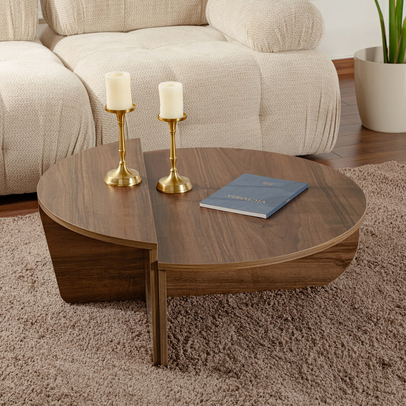 ELYNA Table basse ronde couleur bois foncé D90 cm