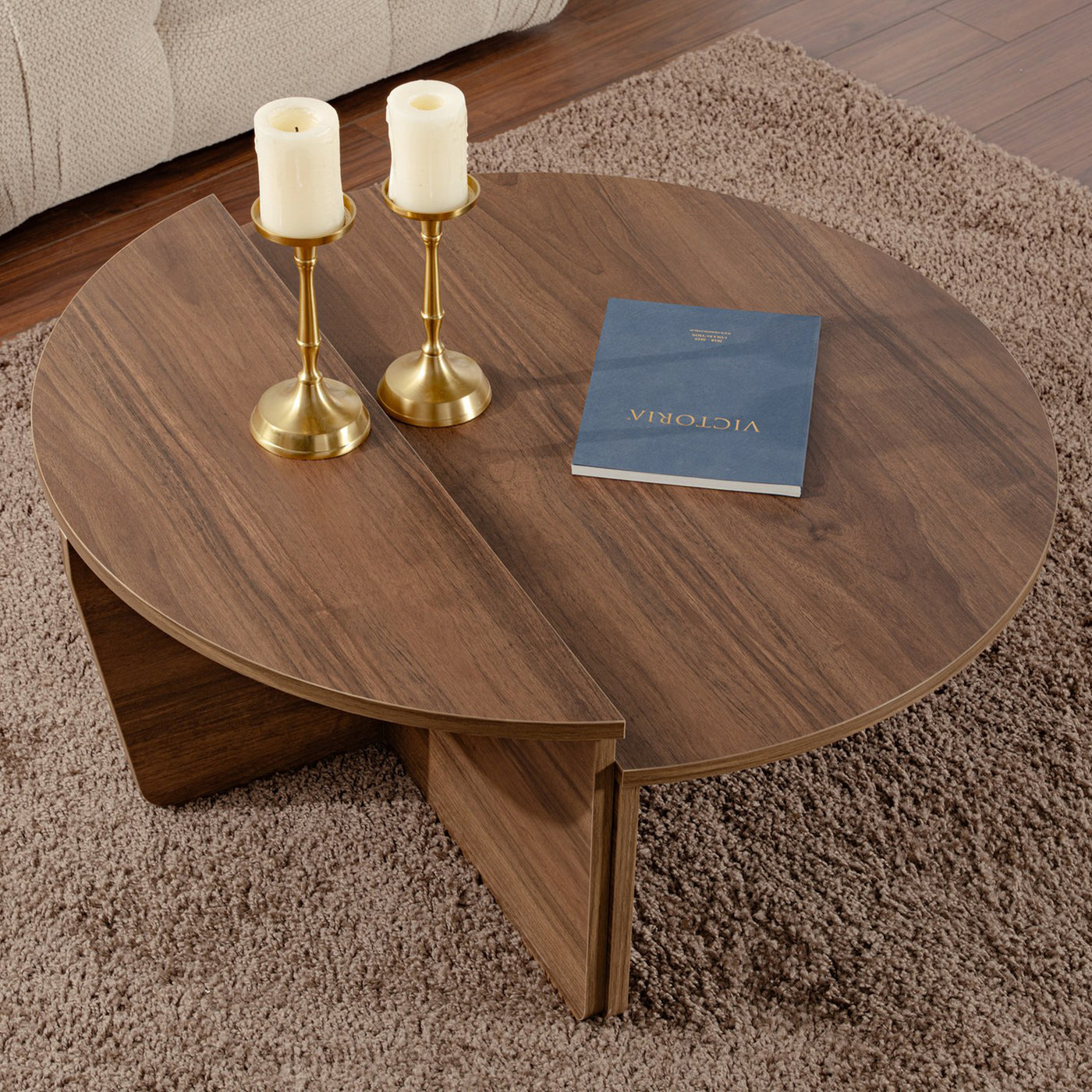 ELYNA Table basse ronde couleur bois foncé D90 cm
