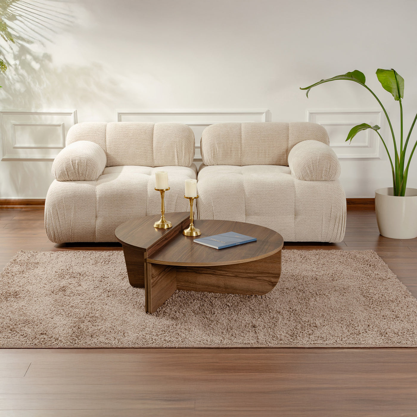 ELYNA Table basse ronde couleur bois foncé D90 cm