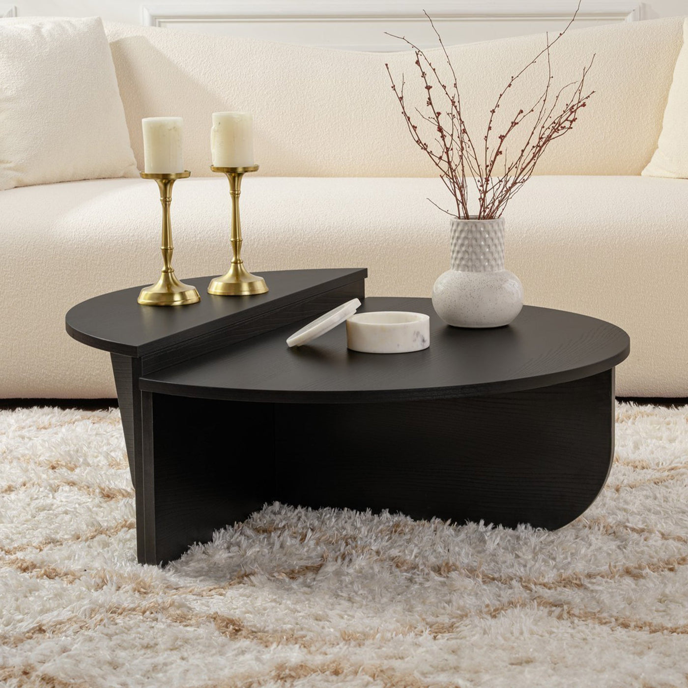ELYNA Table basse ronde couleur bois noir D90 cm - Table basse - Mobilier Deco