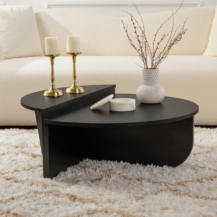 ELYNA Table basse ronde couleur bois noir D90 cm