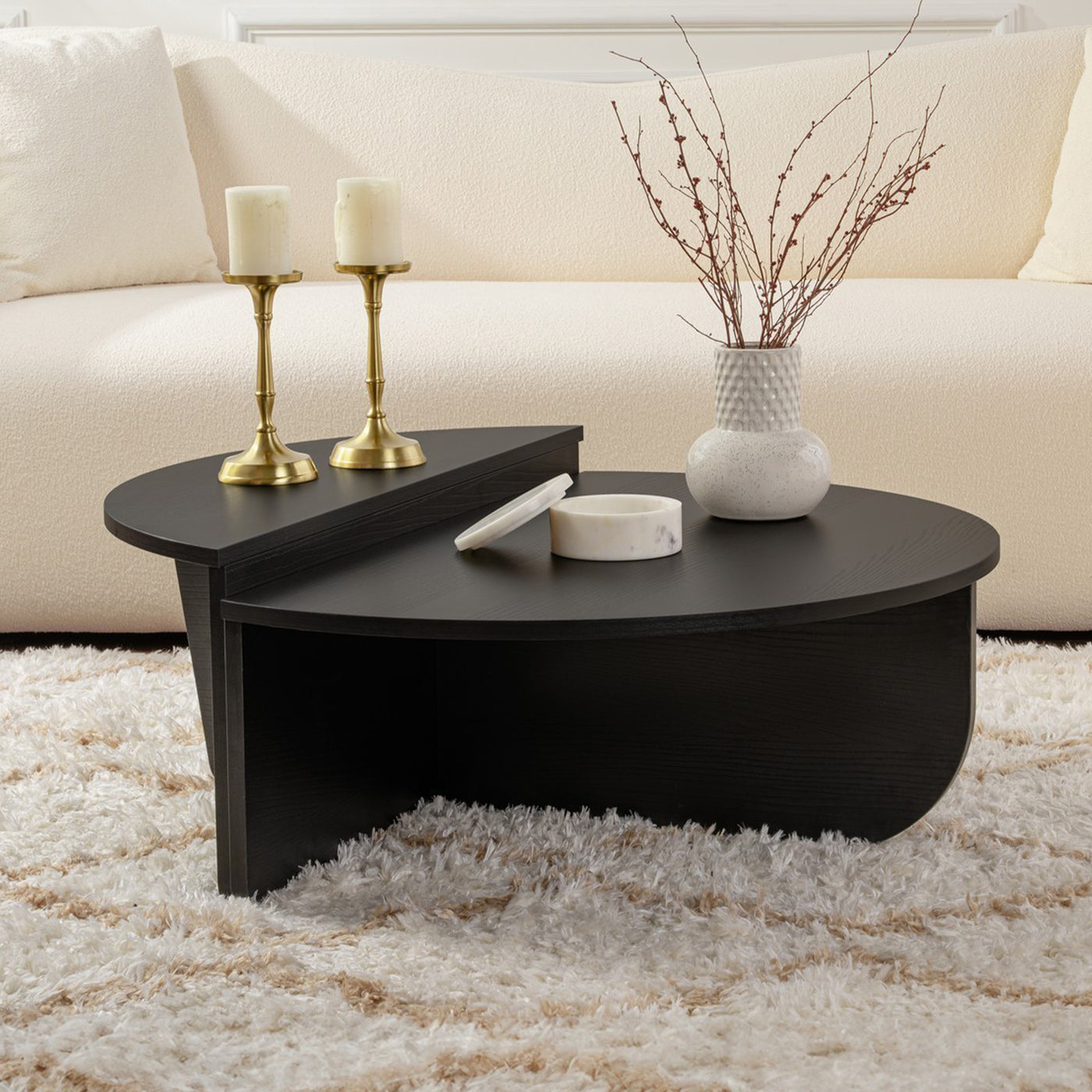 ELYNA Table basse ronde couleur bois noir D90 cm