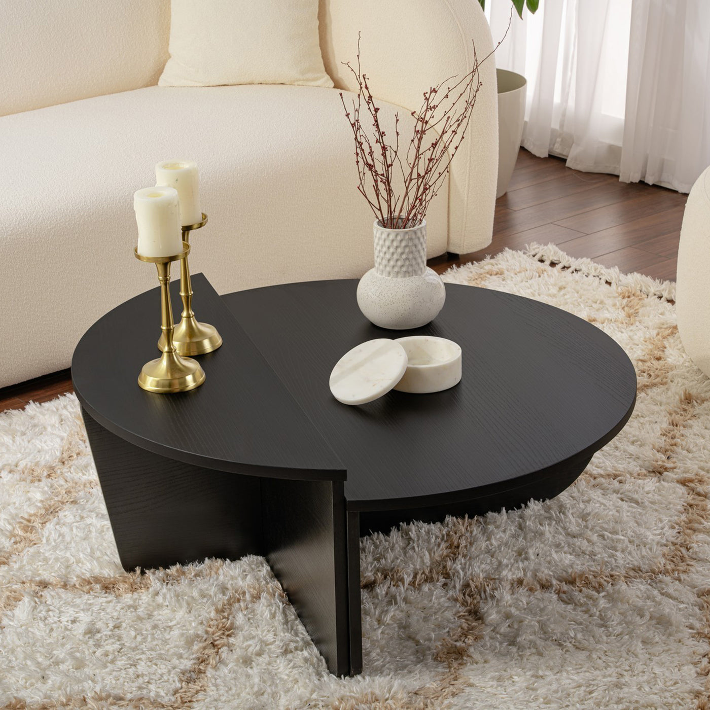 ELYNA Table basse ronde couleur bois noir D90 cm