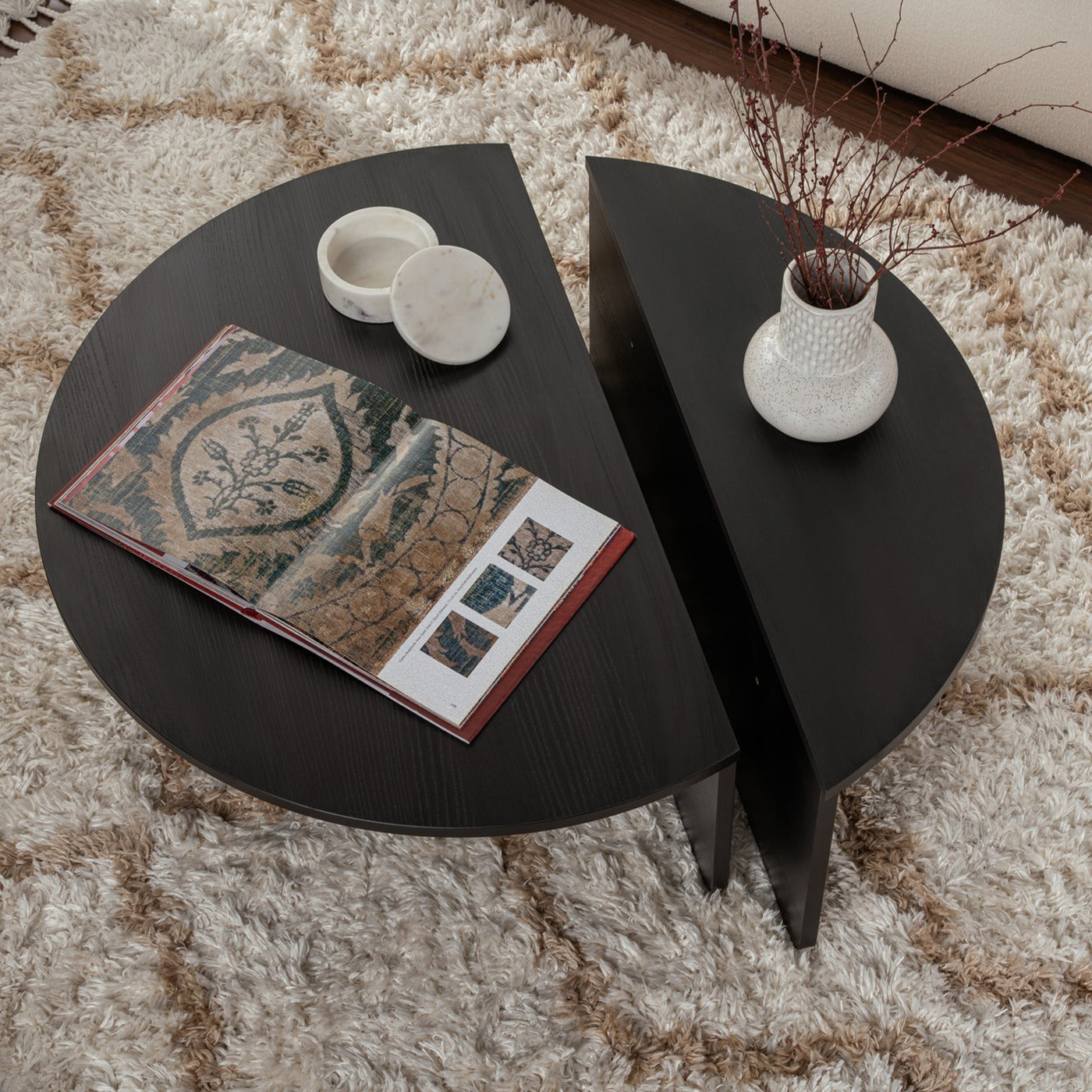 ELYNA Table basse ronde couleur bois noir D90 cm