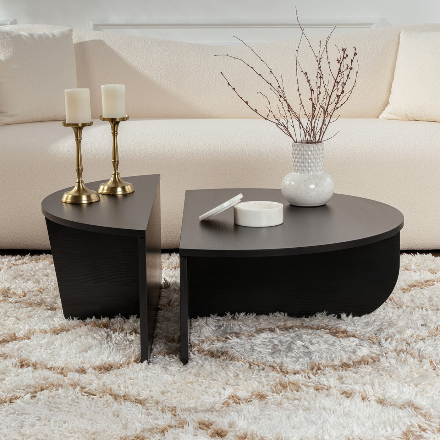 ELYNA Table basse ronde couleur bois noir D90 cm