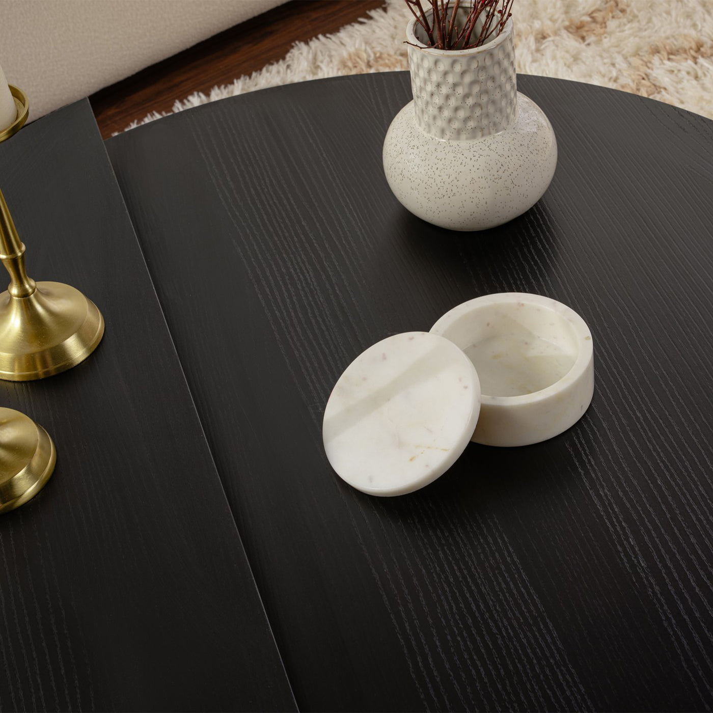 ELYNA Table basse ronde couleur bois noir D90 cm