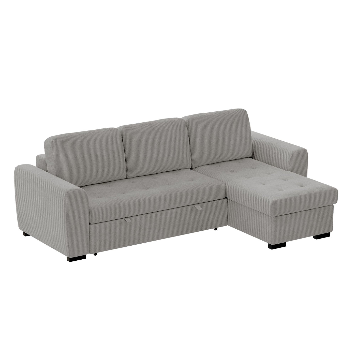 EMELINE Canapé d'angle réversible convertible avec coffre en velours côtelé gris clair