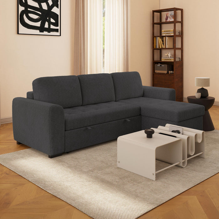 EMELINE Canapé d'angle réversible convertible avec coffre en velours côtelé anthracite