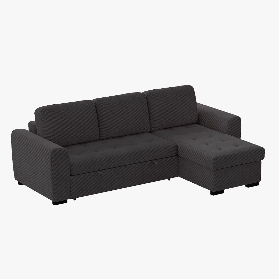 EMELINE Canapé d'angle réversible convertible avec coffre en velours côtelé anthracite - Canapé d'angle convertible - Mobilier Deco