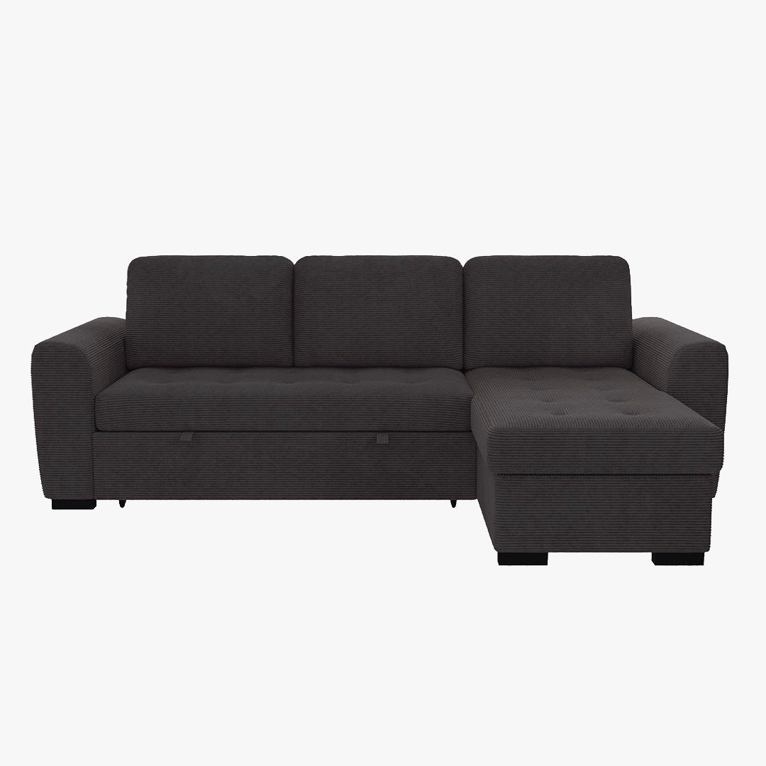EMELINE Canapé d'angle réversible convertible avec coffre en velours côtelé anthracite - Canapé d'angle convertible - Mobilier Deco