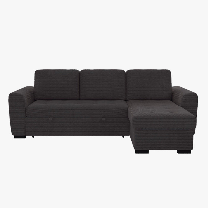 EMELINE Canapé d'angle réversible convertible avec coffre en velours côtelé anthracite