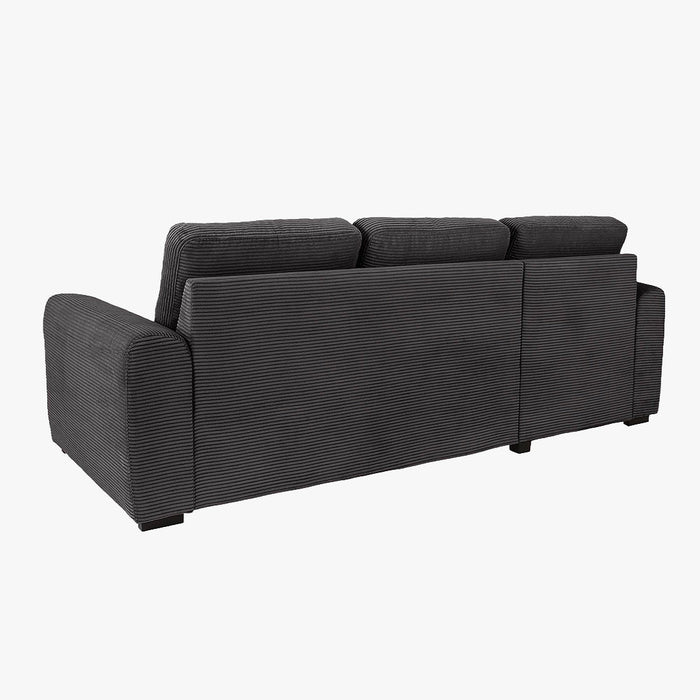 EMELINE Canapé d'angle réversible convertible avec coffre en velours côtelé anthracite