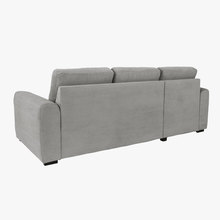 EMELINE Canapé d'angle réversible convertible avec coffre en velours côtelé gris clair