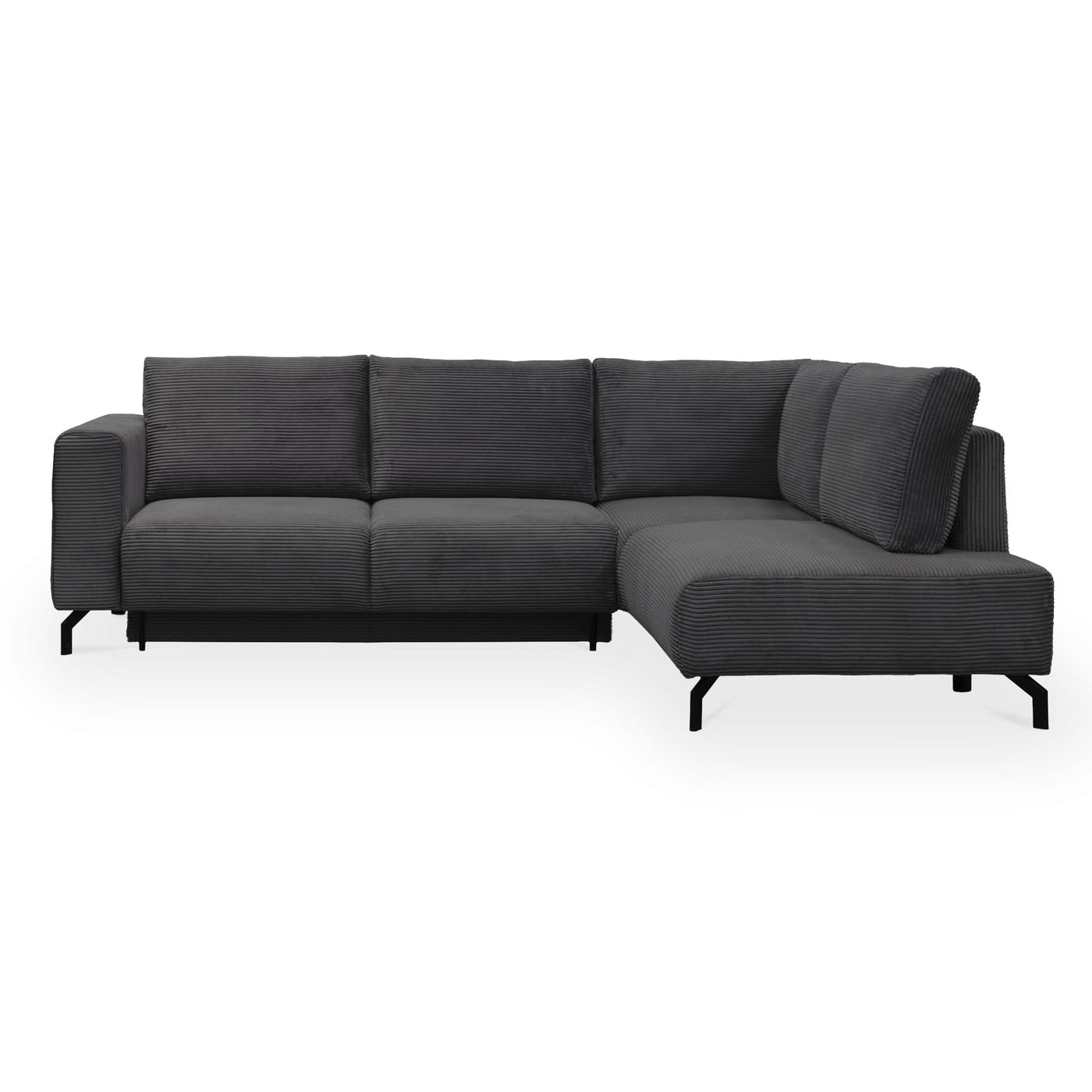 EMILIA Canapé d'angle convertible avec coffre en velours côtelé anthracite - Angle droit