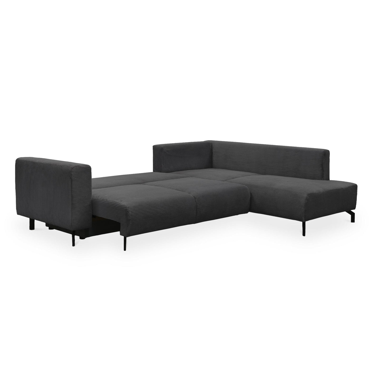 EMILIA Canapé d'angle convertible avec coffre en velours côtelé anthracite - Angle droit