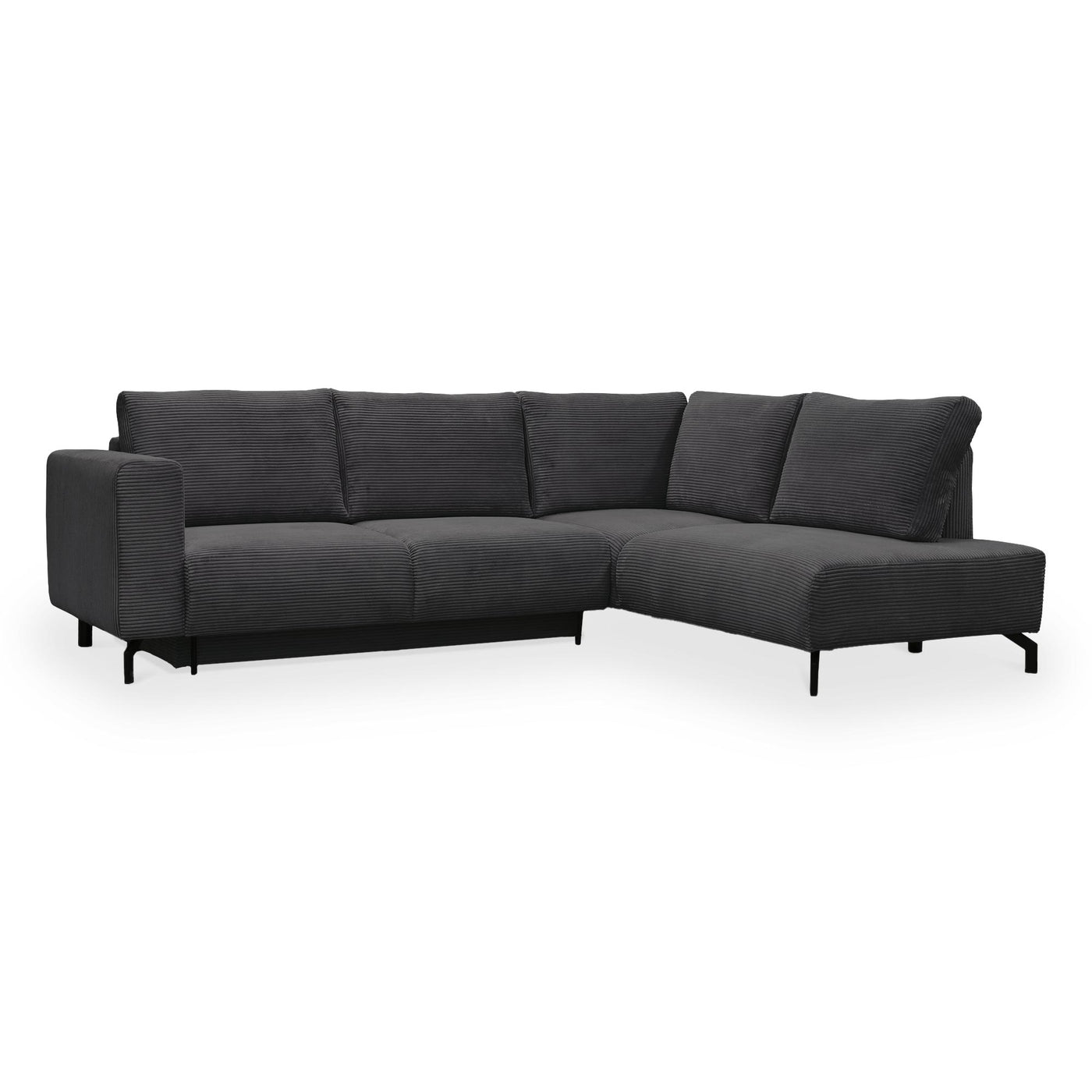EMILIA Canapé d'angle convertible avec coffre en velours côtelé anthracite - Angle droit