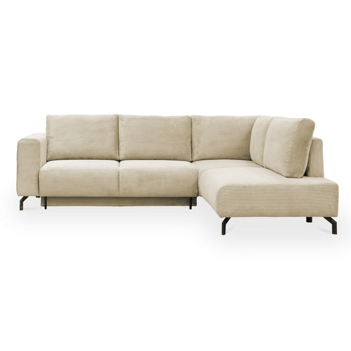 EMILIA Canapé d'angle convertible avec coffre en velours côtelé beige - Angle droit