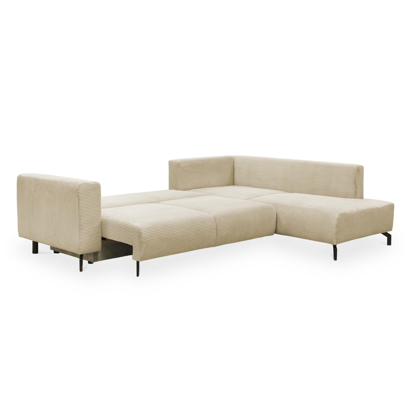 EMILIA Canapé d'angle convertible avec coffre en velours côtelé beige - Angle droit