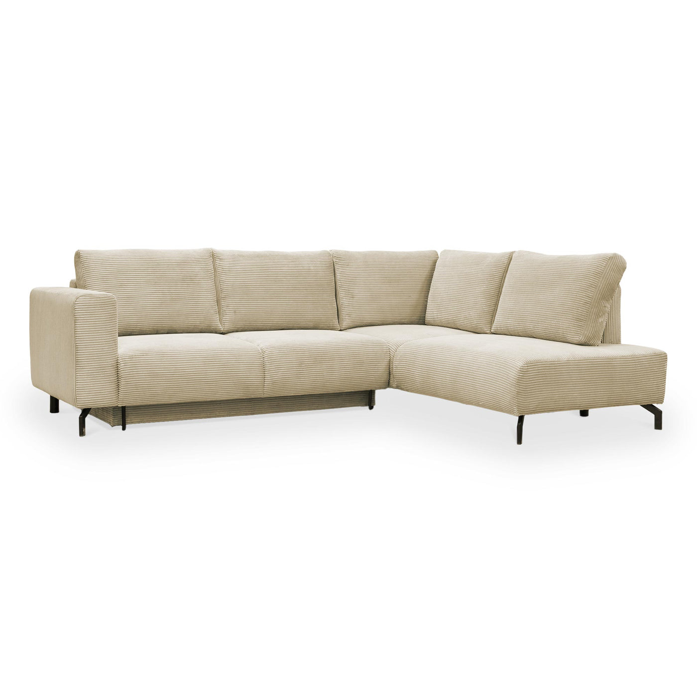 EMILIA Canapé d'angle convertible avec coffre en velours côtelé beige - Angle droit