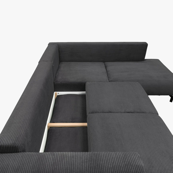 EMILIA Canapé d'angle convertible avec coffre en velours côtelé anthracite - Angle droit