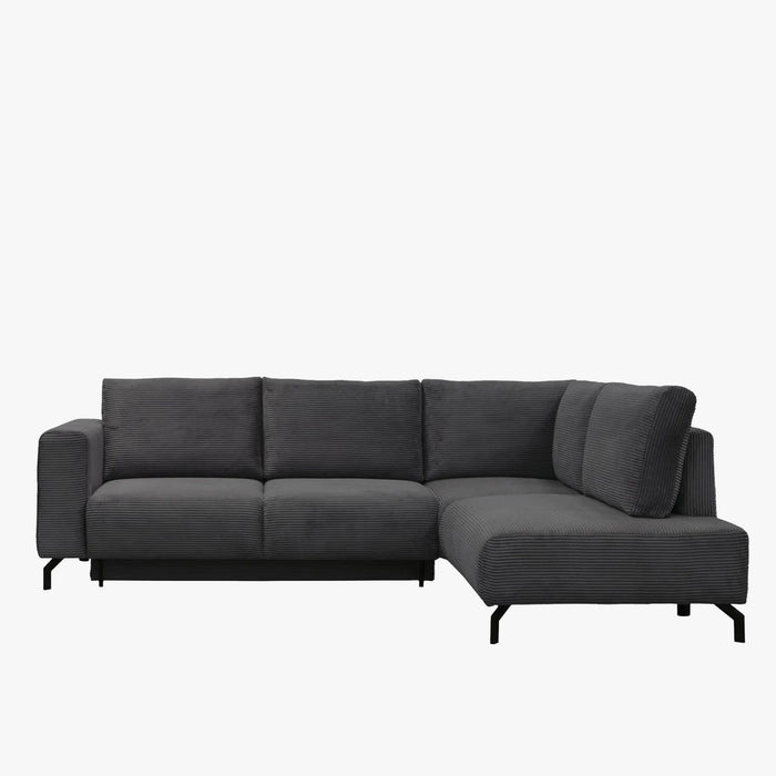 EMILIA Canapé d'angle convertible avec coffre en velours côtelé anthracite - Angle droit