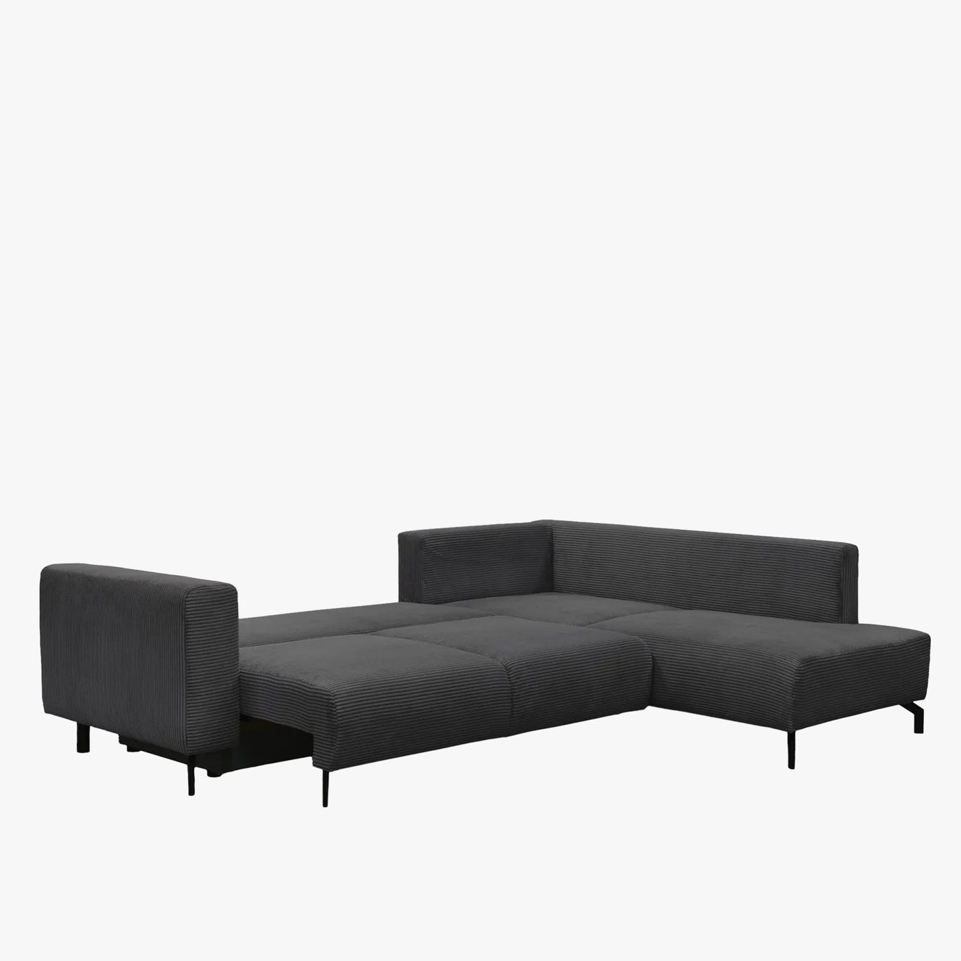 EMILIA Canapé d'angle convertible avec coffre en velours côtelé anthracite - Angle droit - Canapé d'angle convertible - Mobilier Deco