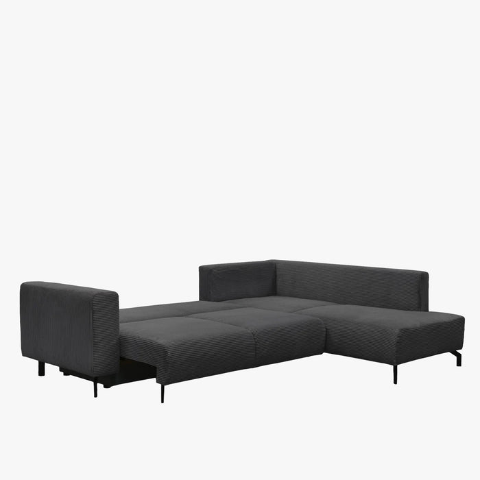 EMILIA Canapé d'angle convertible avec coffre en velours côtelé anthracite - Angle droit