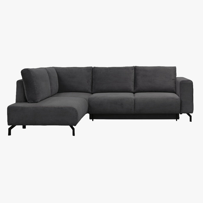 EMILIA Canapé d'angle convertible avec coffre en velours côtelé anthracite - Angle gauche