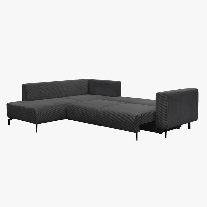 EMILIA Canapé d'angle convertible avec coffre en velours côtelé anthracite - Angle gauche