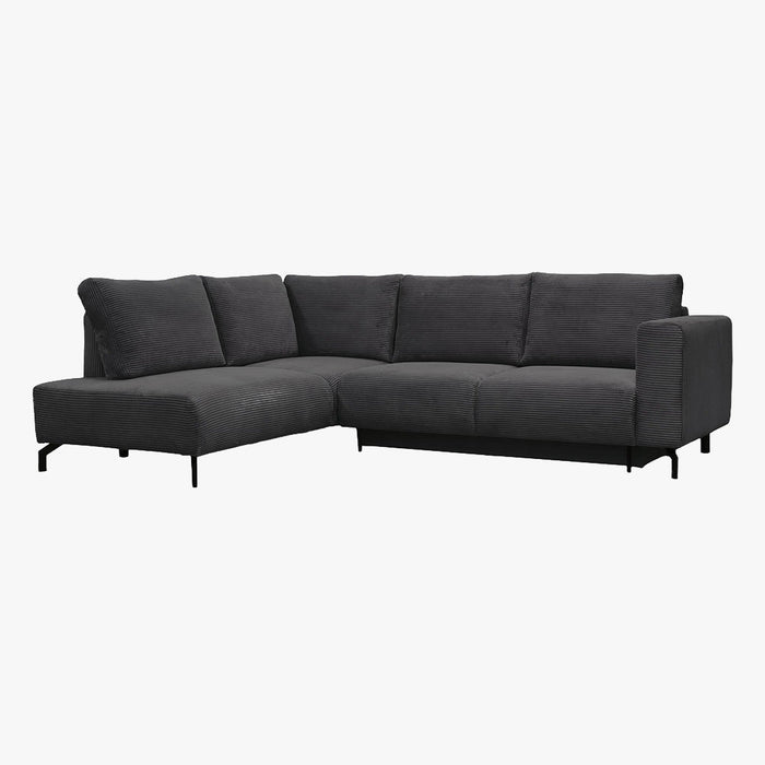 EMILIA Canapé d'angle convertible avec coffre en velours côtelé anthracite - Angle gauche