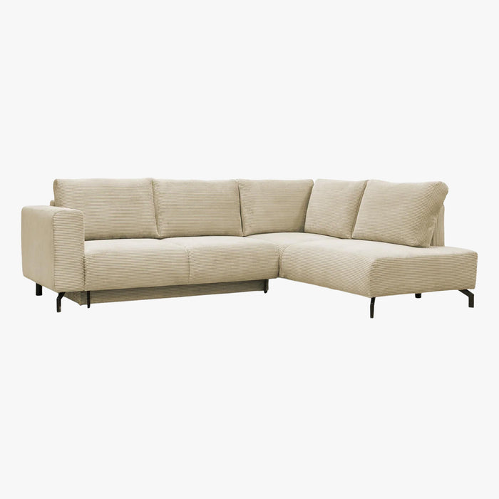 EMILIA Canapé d'angle convertible avec coffre en velours côtelé beige - Angle droit