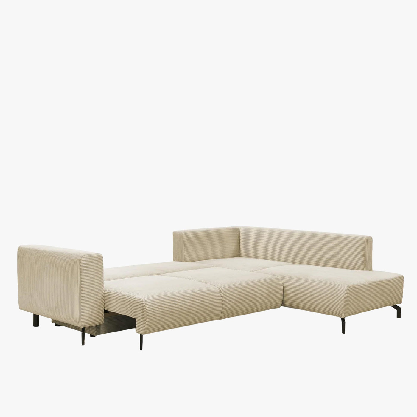 EMILIA Canapé d'angle convertible avec coffre en velours côtelé beige - Angle droit - Canapé d'angle convertible - Mobilier Deco
